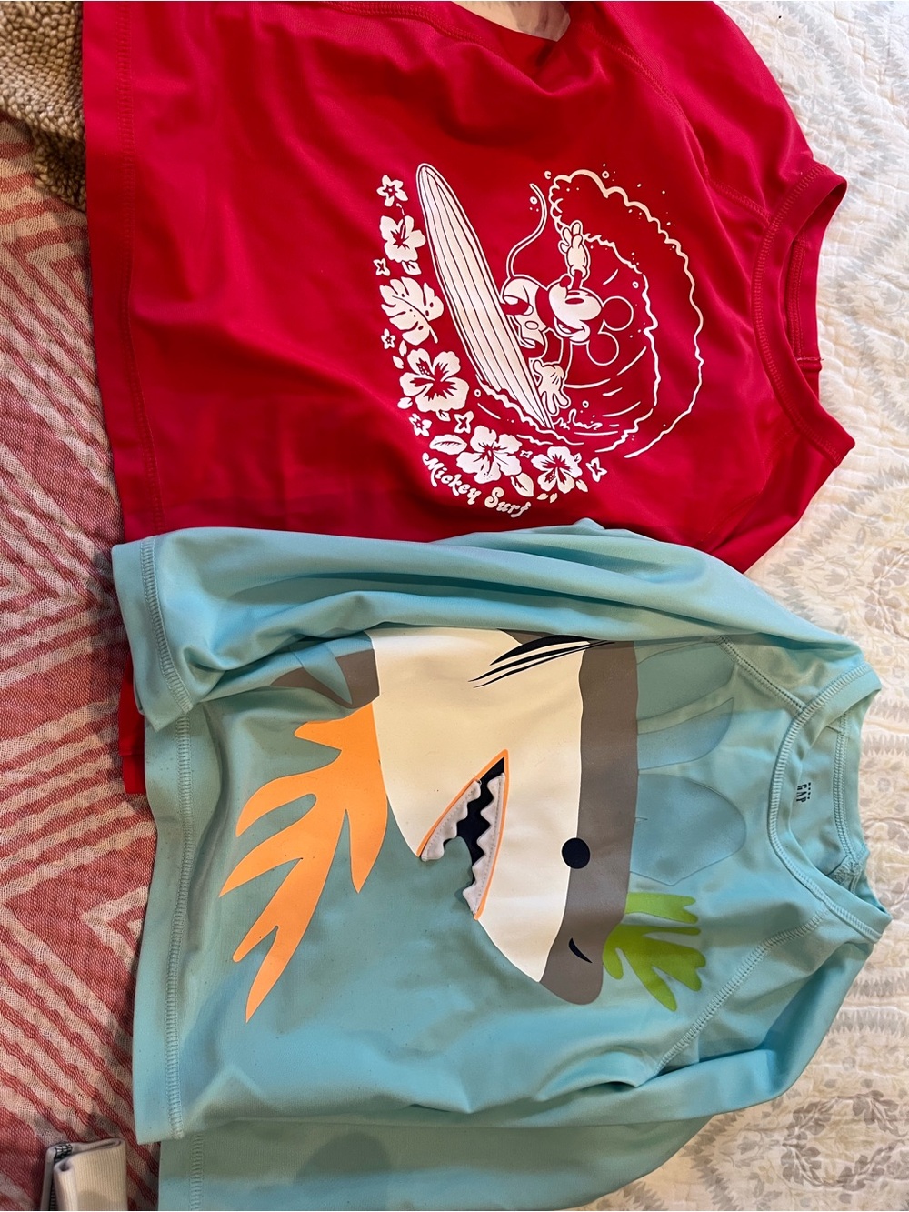 Red Mickey Surf Graphic Tee & Aqua Shark Graphic rash guards gap brand 2t